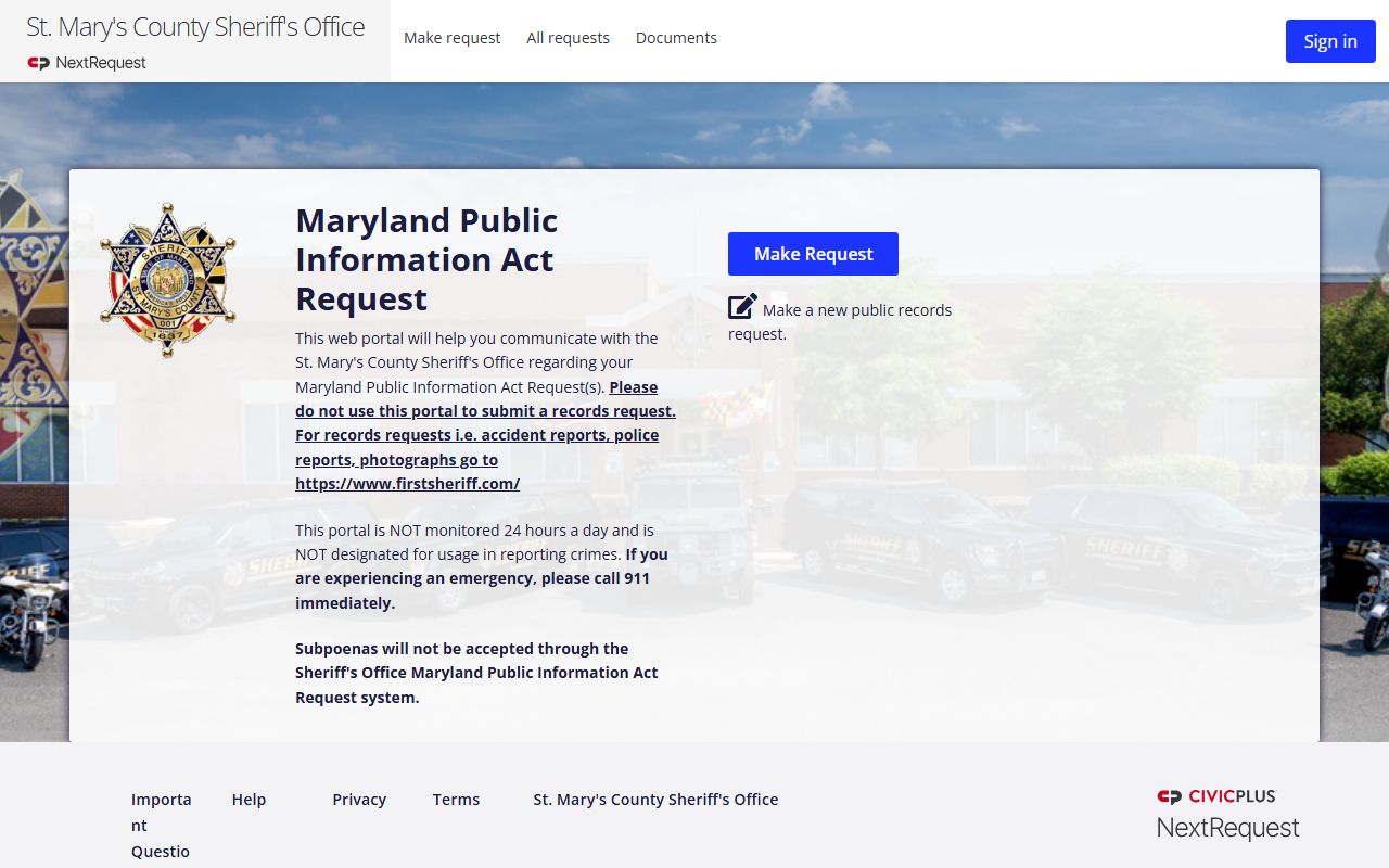 St. Mary's County inmate records NextRequest public information portal