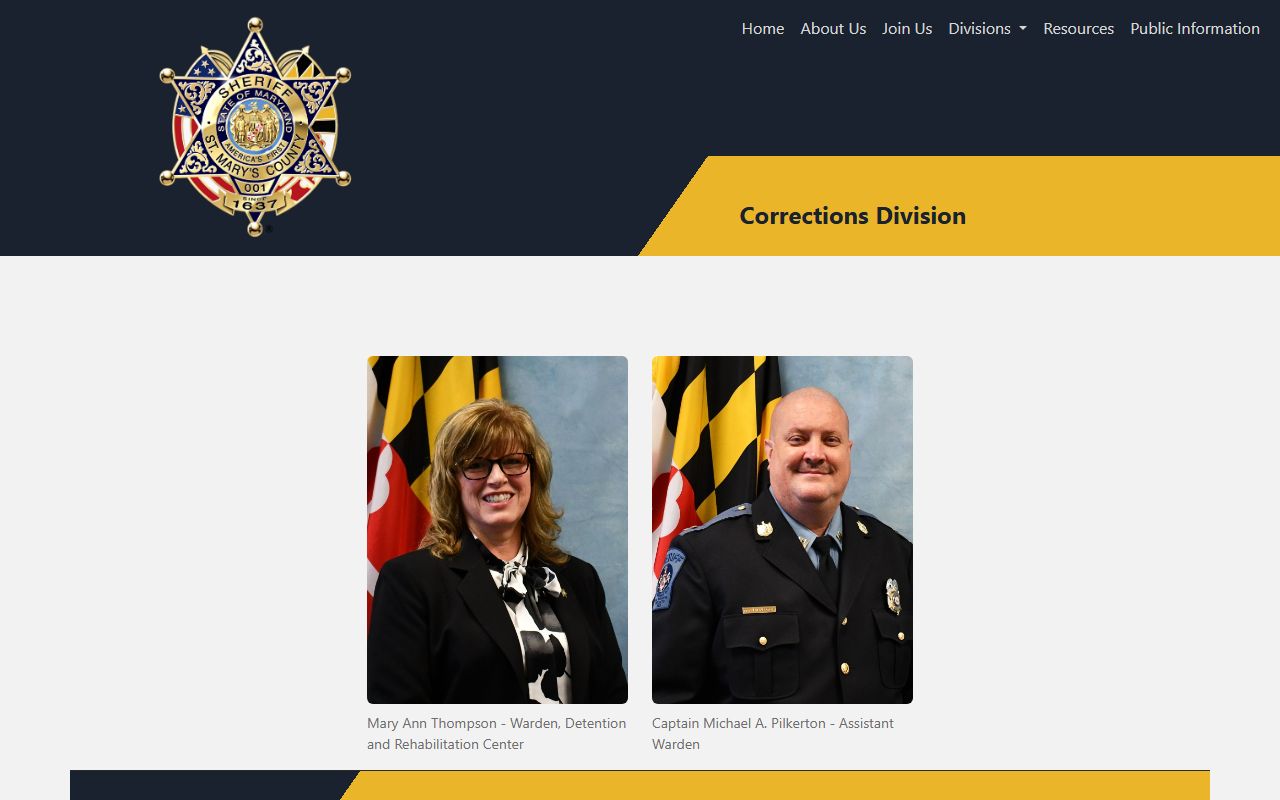 St. Mary's County inmate population corrections division page